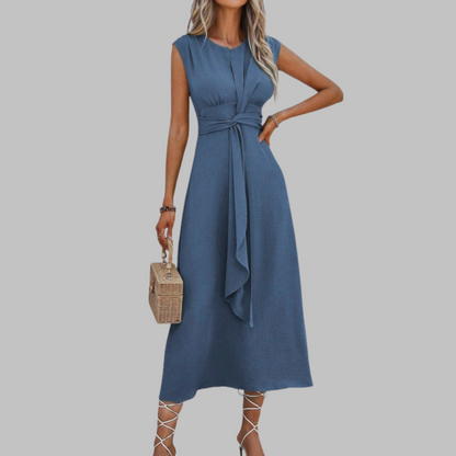 Evania – Vestido midi sin mangas con cinturón para mujer