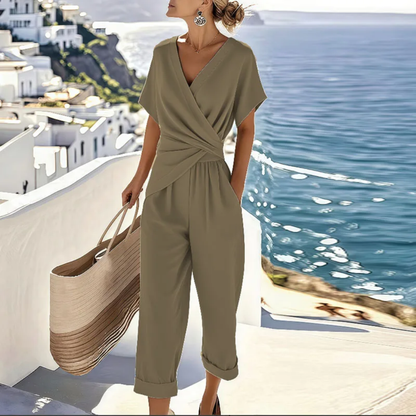 Amélie – Conjunto elegante de dos piezas con camisa y pantalón ancho para mujer