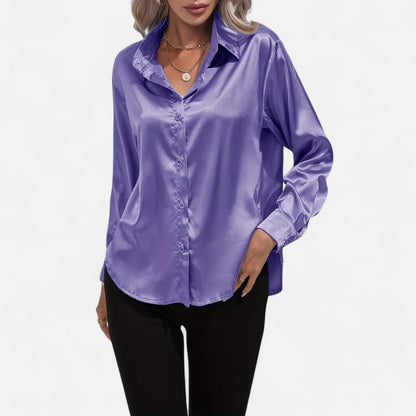 Dorevelle – Camisa satén para mujer con cuello clásico