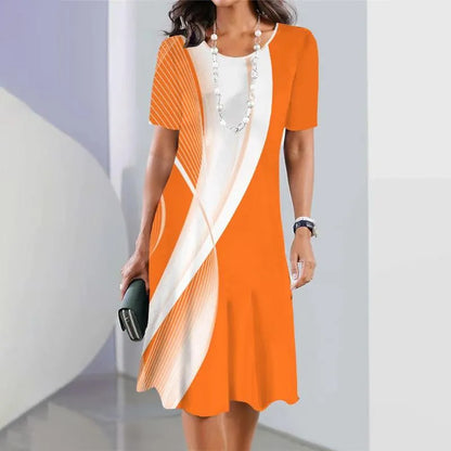 Aurelia – Vestido midi estampado con mangas cortas en corte A para mujer