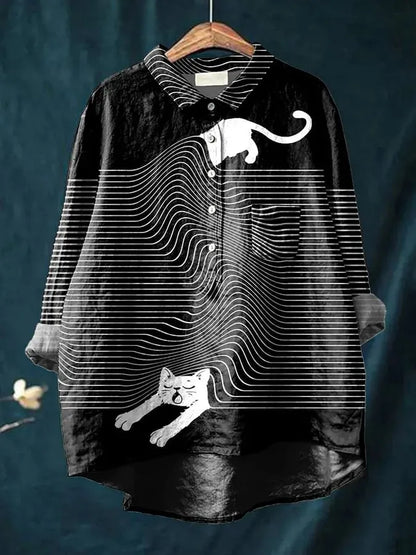 Camisa oversize de algodón con estampado artístico de perros – NOA