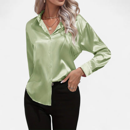 Dorevelle – Camisa satén para mujer con cuello clásico