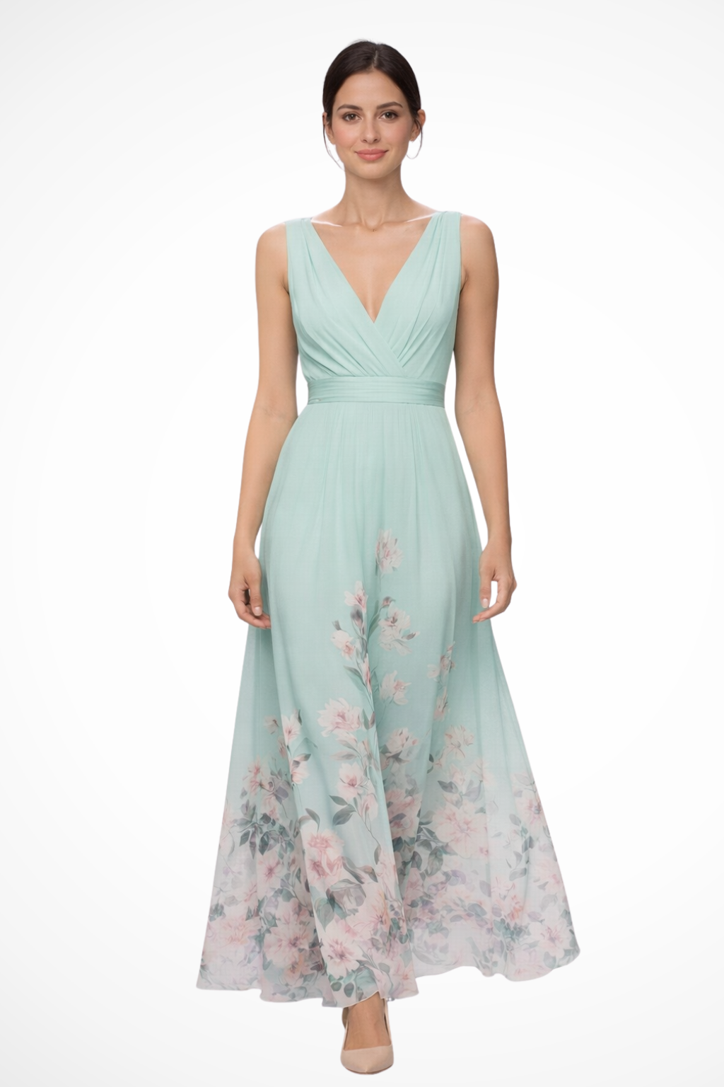 ISADORA – Vestido maxi de invitada sin mangas con estampado floral