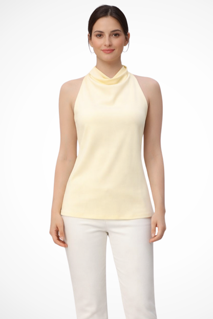 SERENA – Top satinado de tirante halter en marrón