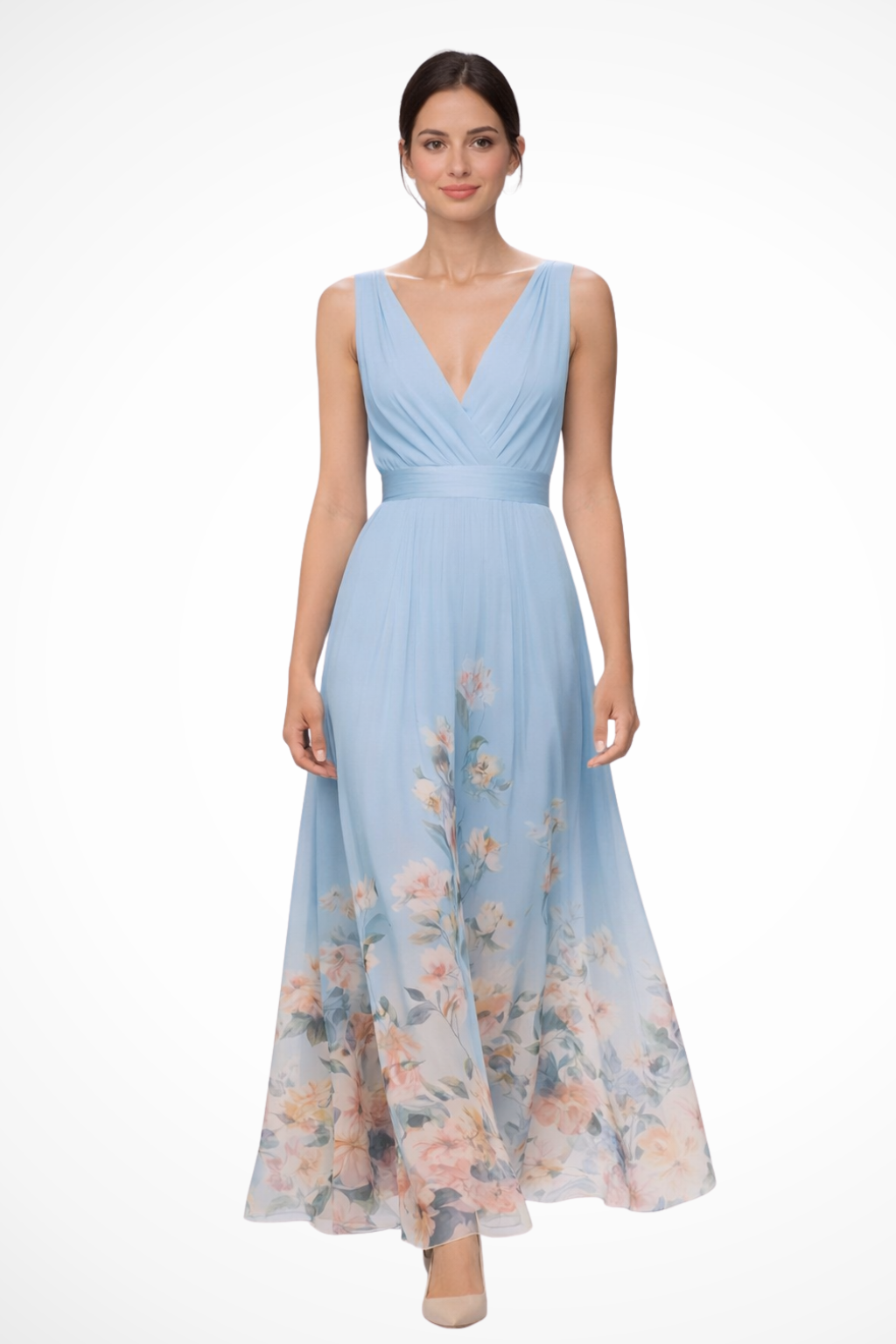 ISADORA – Vestido maxi de invitada sin mangas con estampado floral