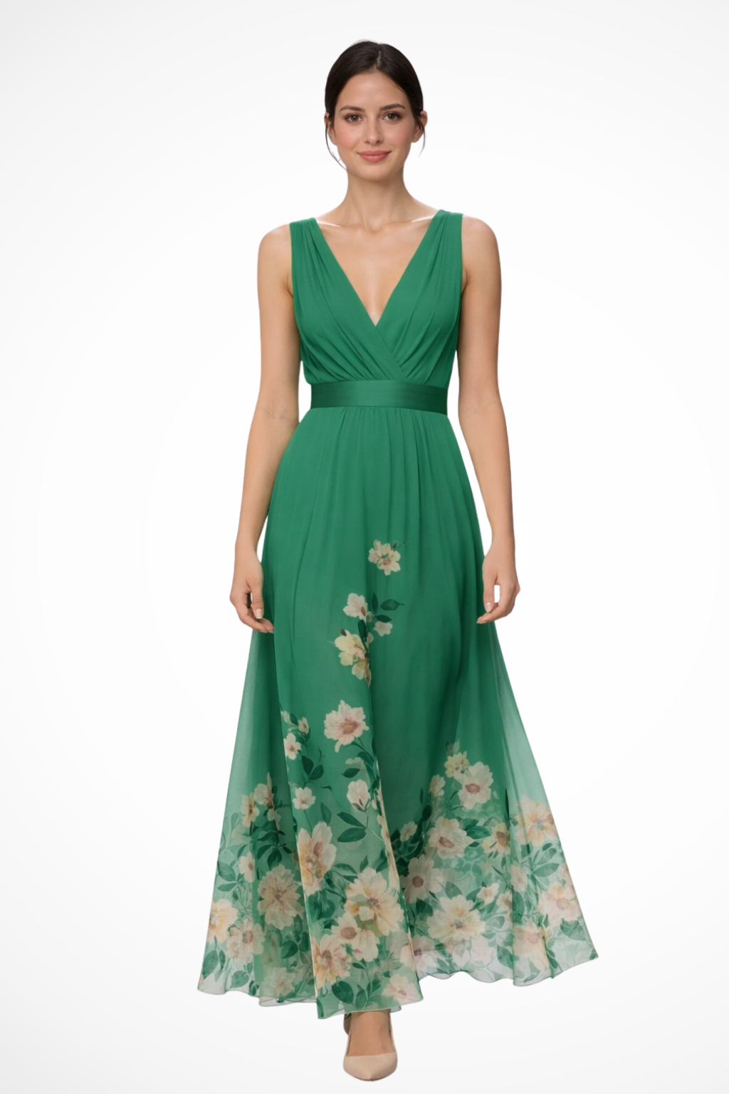 ISADORA – Vestido maxi de invitada sin mangas con estampado floral