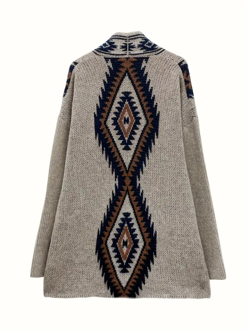 MAYA - Cárdigan de punto con estampado étnico para mujer