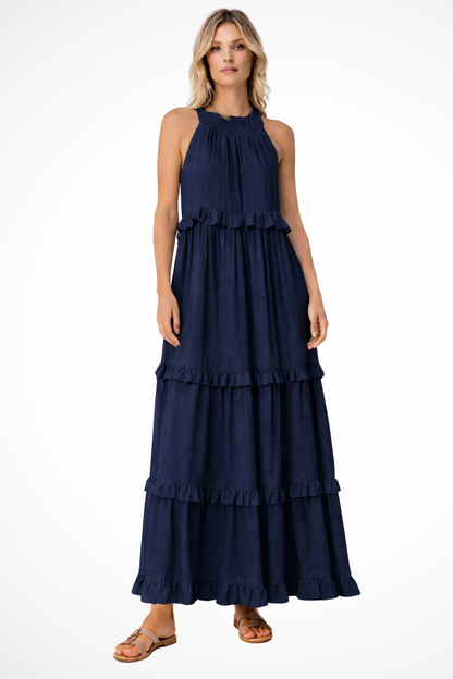 LUMIÈRE – Vestido maxi de invitada sin mangas con volante veraniego