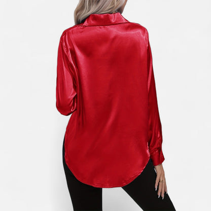 Dorevelle – Camisa satén para mujer con cuello clásico