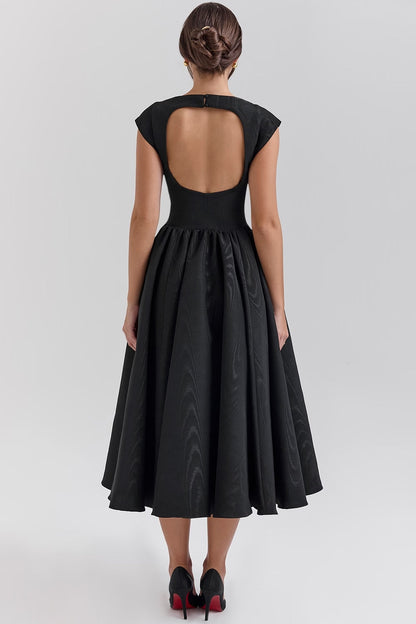 Elara – Vestido midi sin mangas con espalda descubierta y corte en línea A para mujer
