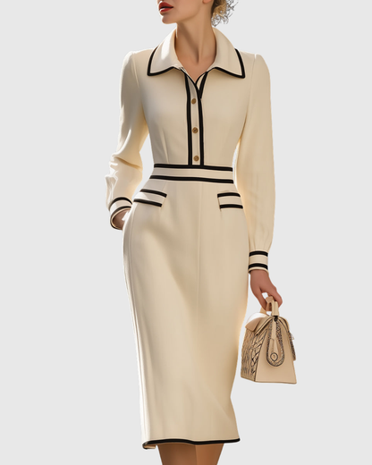 Olivia – Vestido midi elegante entallado con detalles de botones para mujer