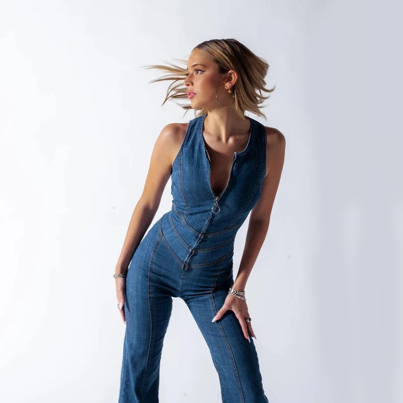Mono sin mangas con pantalón acampanado para mujer – PLACIA