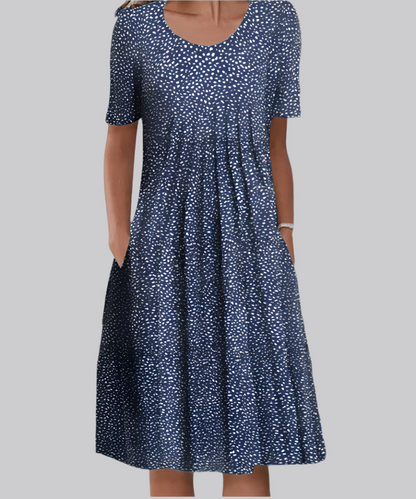 Vestido largo estampado con escote en V y corte fluido – JULIANA