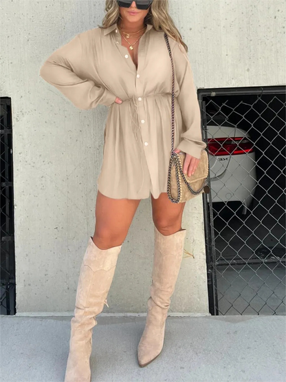 Aurora – Vestido camisa largo con botones y mangas largas para mujer