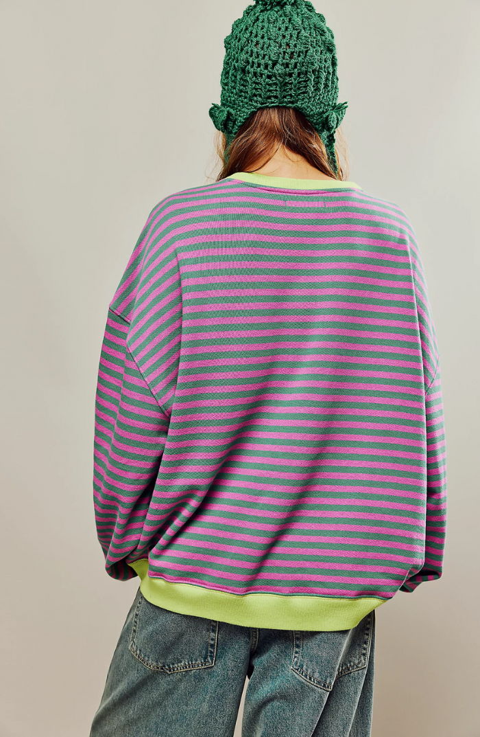 MANDIE - Suéter oversize de rayas vibrantes con acentos para mujeres