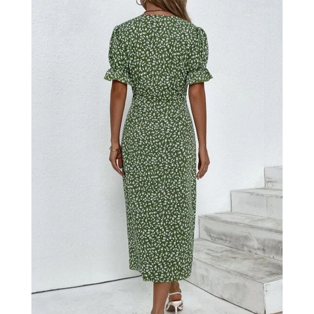 Vestido cruzado elegante con escote en V y lazo en la cintura – FLORELLA