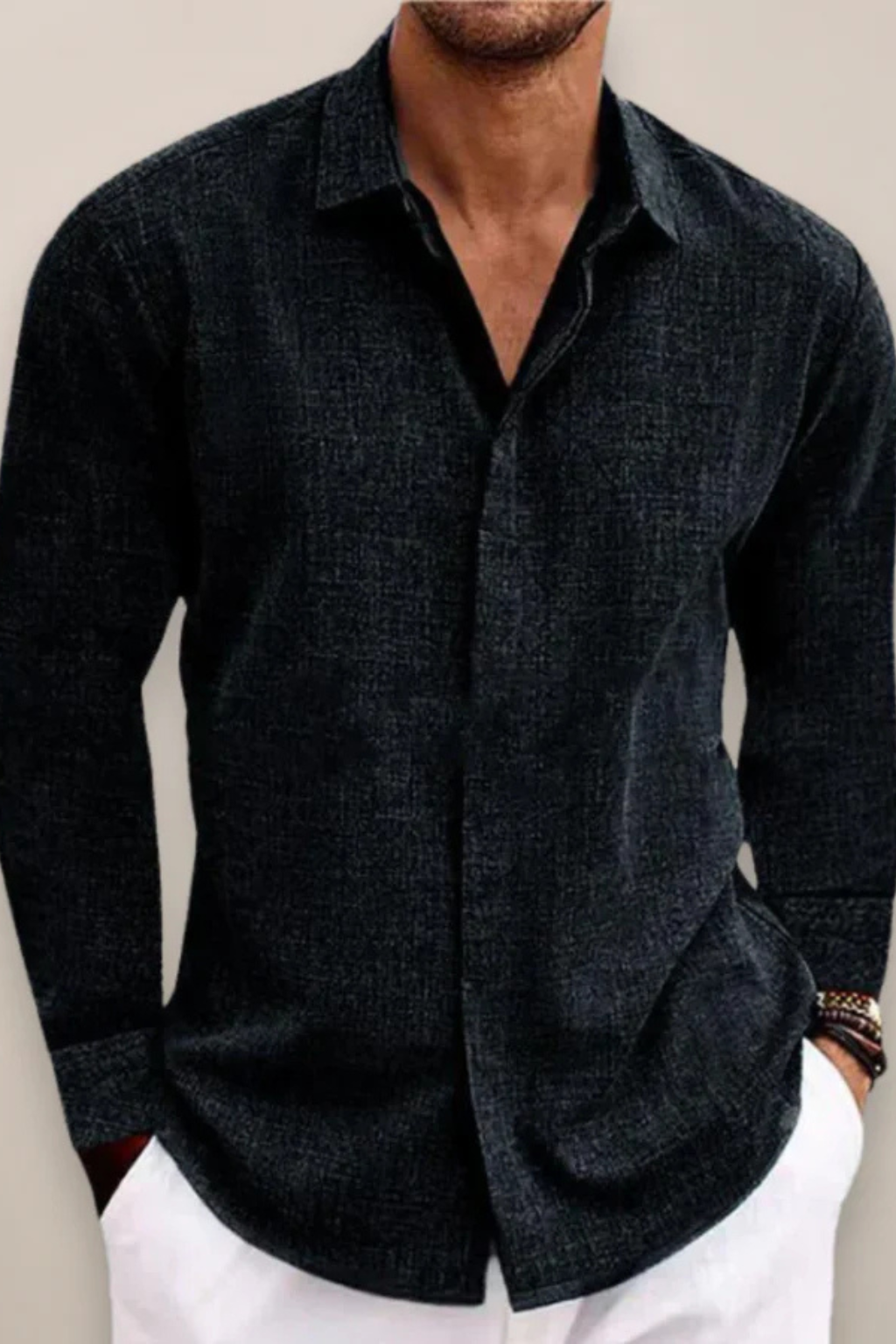 Harrison – Camisa de lino de manga larga con botones para hombre