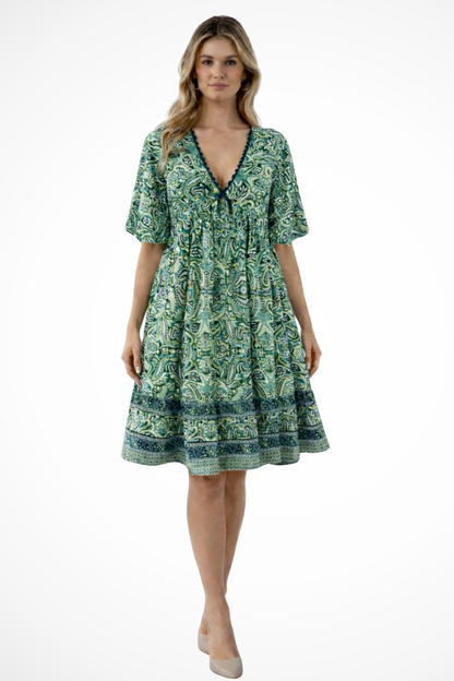 Rosalina – Vestido midi bohemio con escote en V para mujer