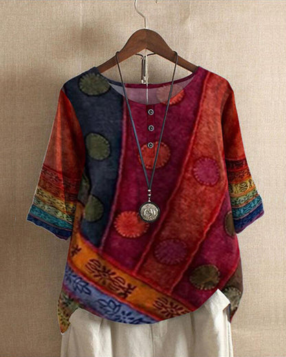 MYLA – Blusa de mujer con estampado bohemio de inspiración retro