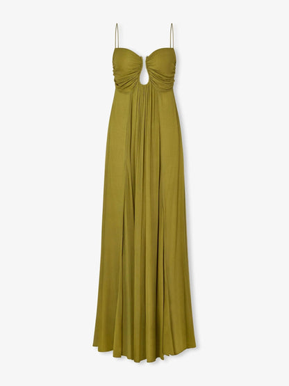 Vestido largo con tirantes finos y detalle cut-out en la cintura – LUNARIA