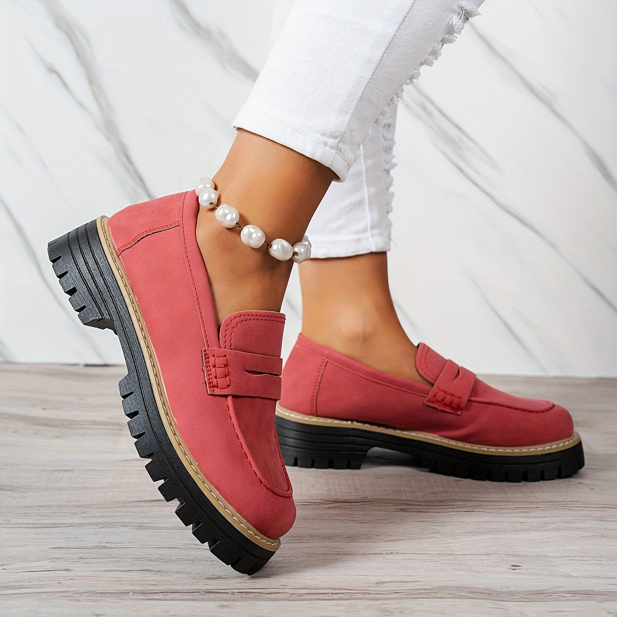 Elegantes y cómodos mocasines de mujer con diseño retro y suela gruesa – VIVIANA