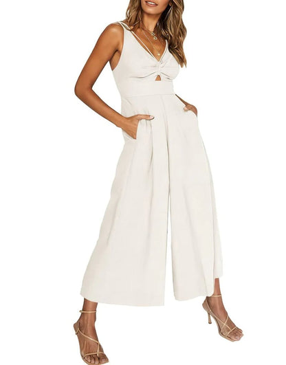 Mono elegante sin mangas con escote en V y pernera ancha – BRIGITTA