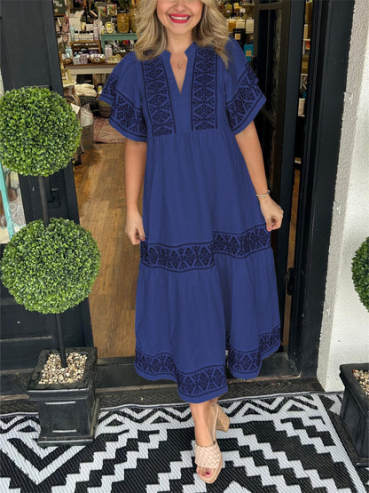 CELESTE – Vestido midi veraniego con escote en V y estilo bohemio para mujer