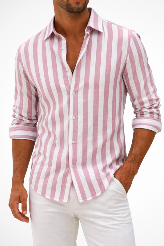BRUNO – Camisa casual de lino a rayas para hombre