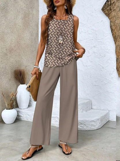 Conjunto elegante de dos piezas con blusa fluida y pantalón amplio – ARLÈNE