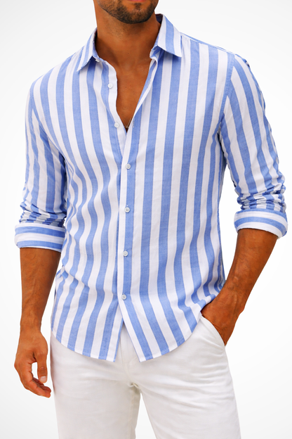 BRUNO – Camisa casual de lino a rayas para hombre