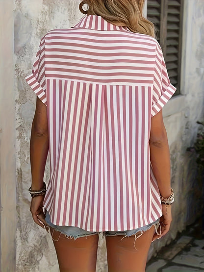Bella – Blusa de mujer con mangas cortas y detalles de rayas