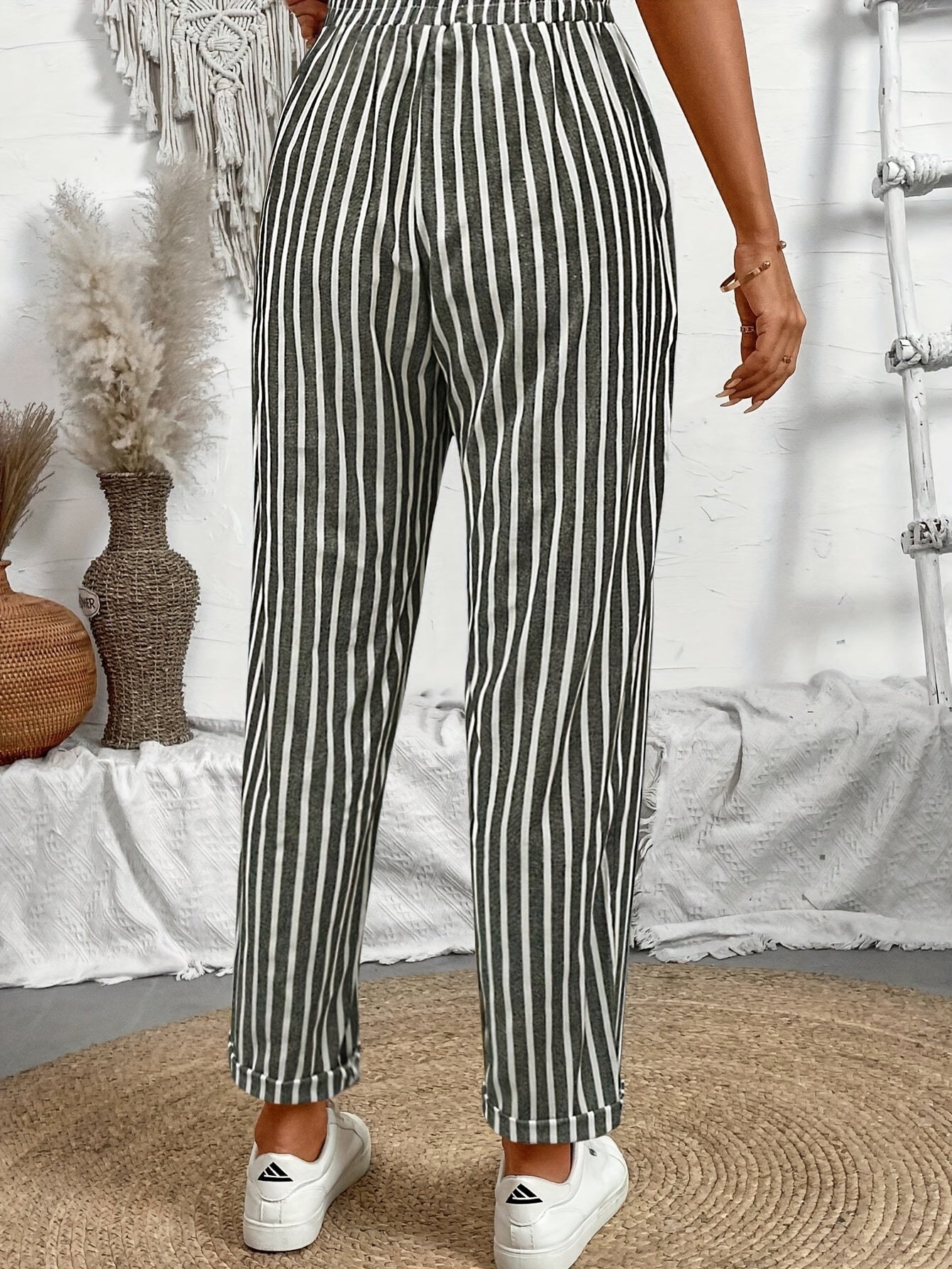 Pantalón culotte a rayas con cintura elástica – AVELINE