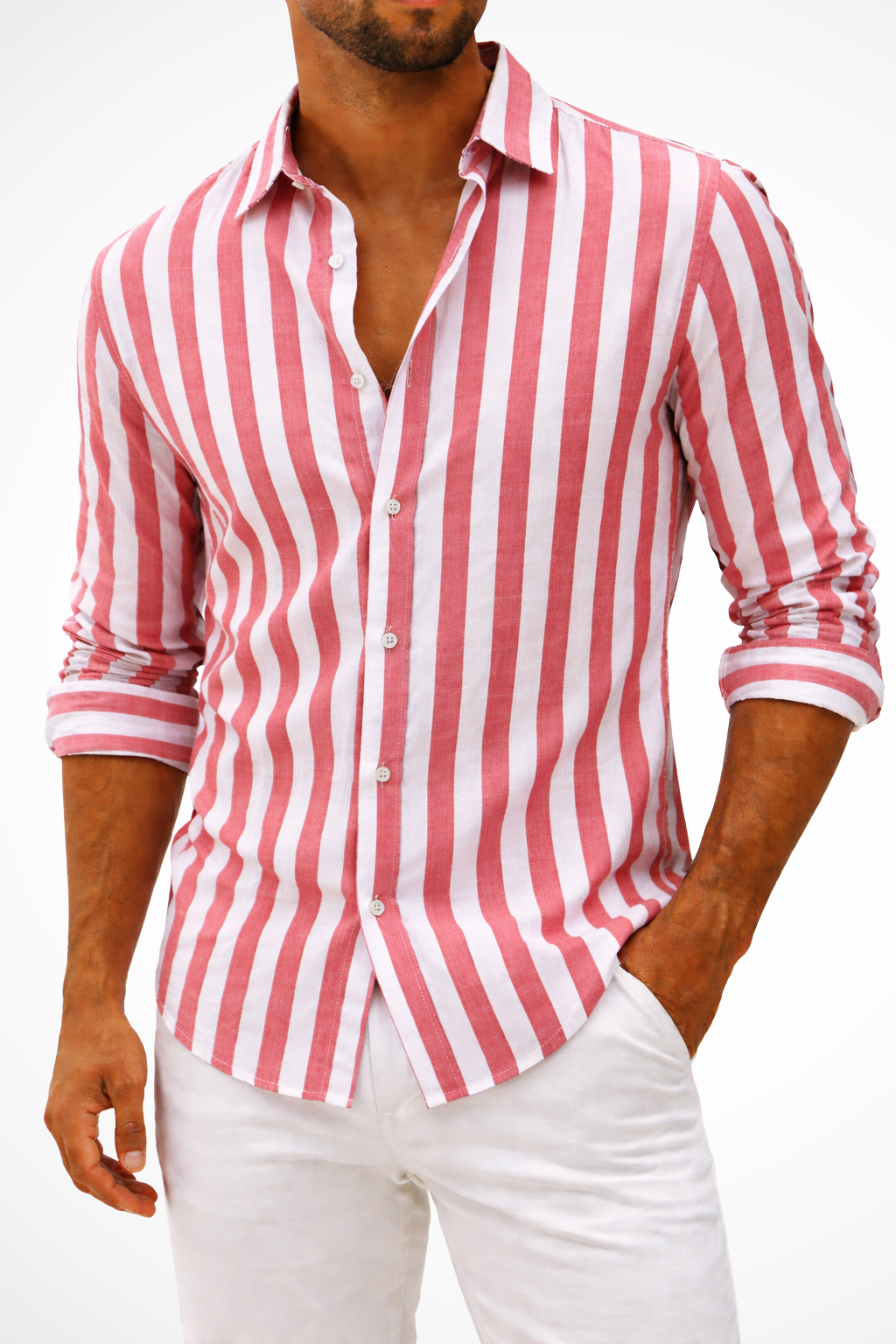 BRUNO – Camisa casual de lino a rayas para hombre