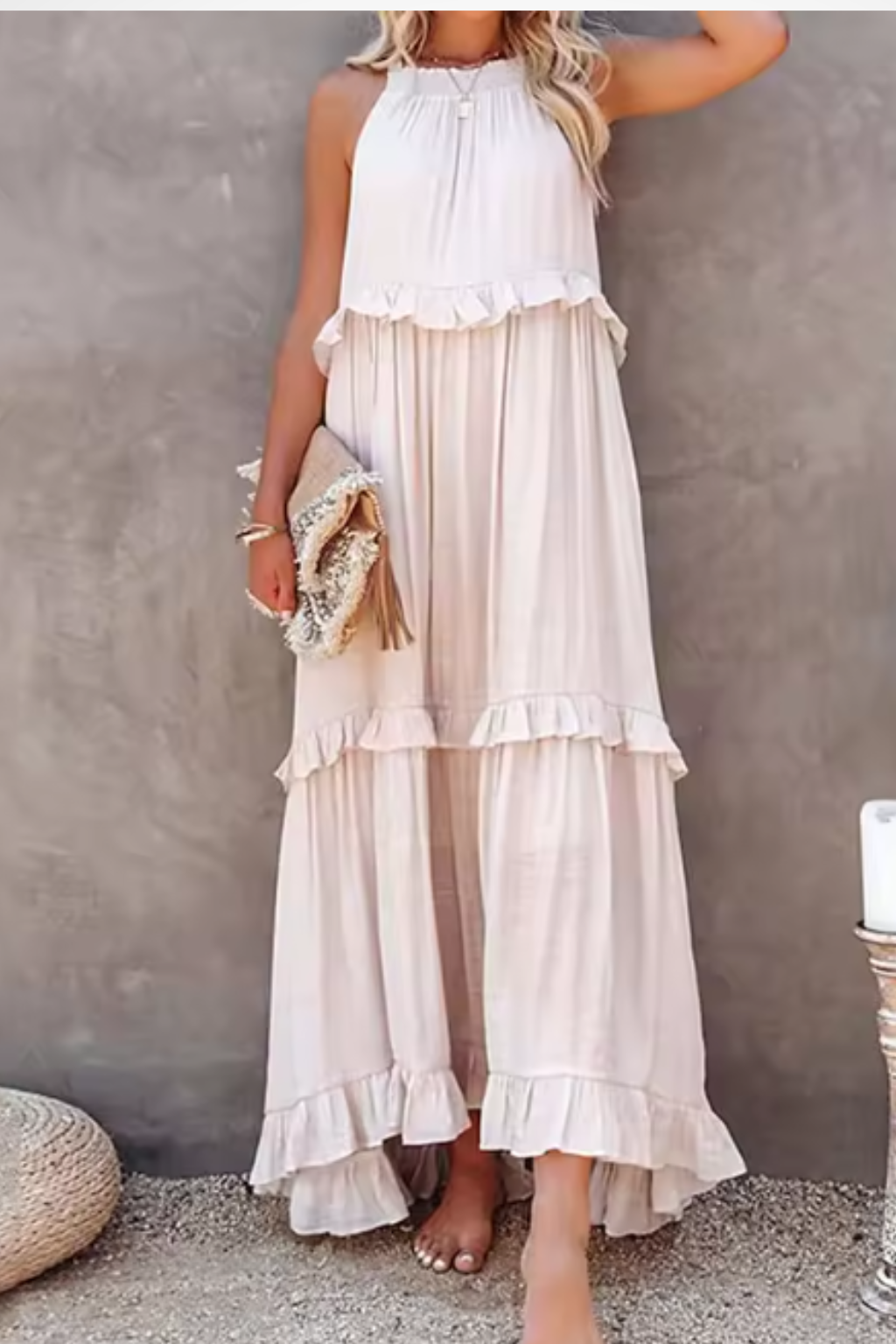 LUMIÈRE – Vestido maxi de invitada sin mangas con volante veraniego