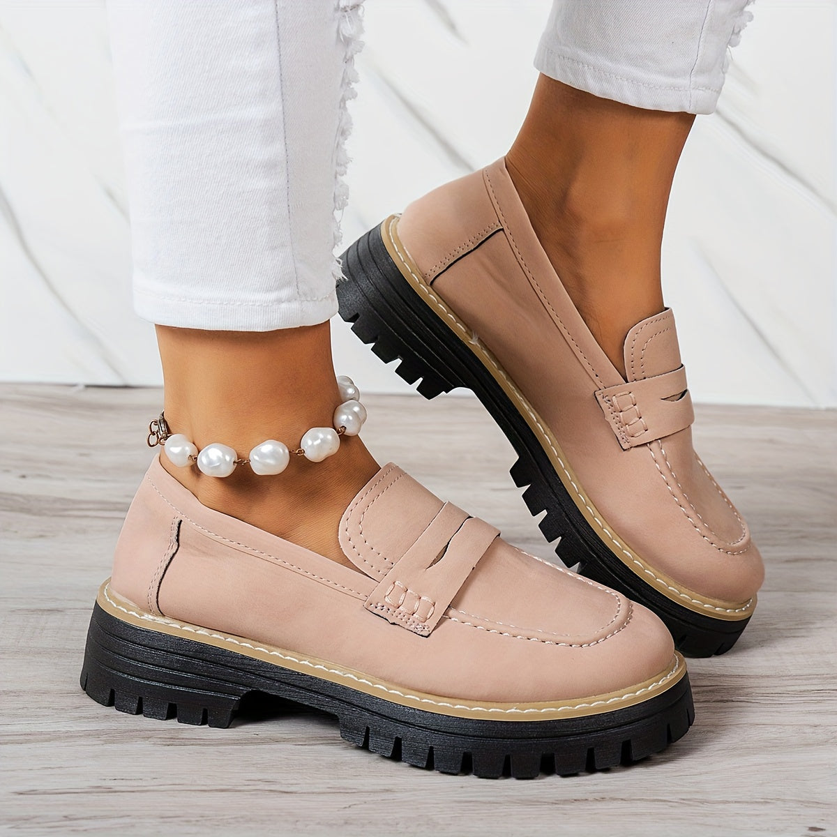 Elegantes y cómodos mocasines de mujer con diseño retro y suela gruesa – VIVIANA