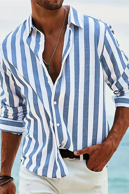 BRUNO – Camisa casual de lino a rayas para hombre