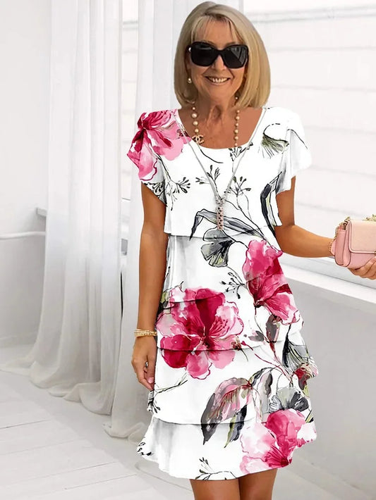 Vestido largo floral en capas para invitadas de boda – ALMARA BLOOM