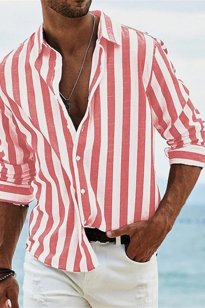 BRUNO – Camisa casual de lino a rayas para hombre
