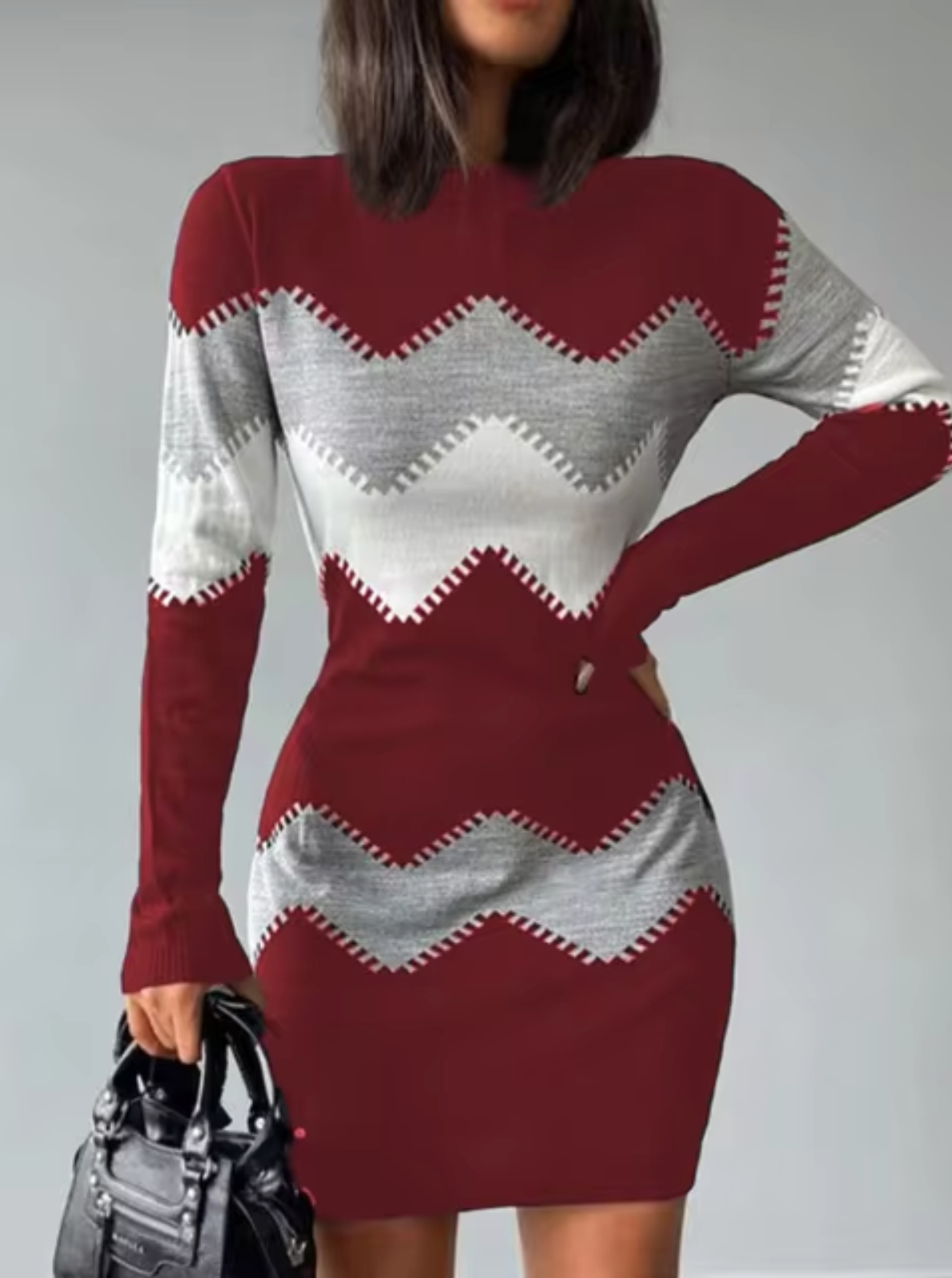 AMARA - Minivestido de punto con mangas largas para mujer