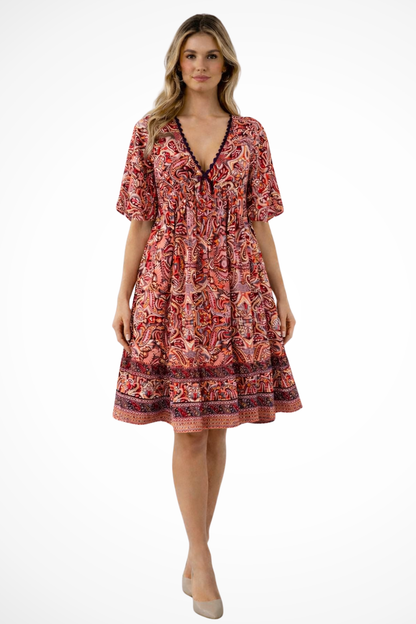 Rosalina – Vestido midi bohemio con escote en V para mujer