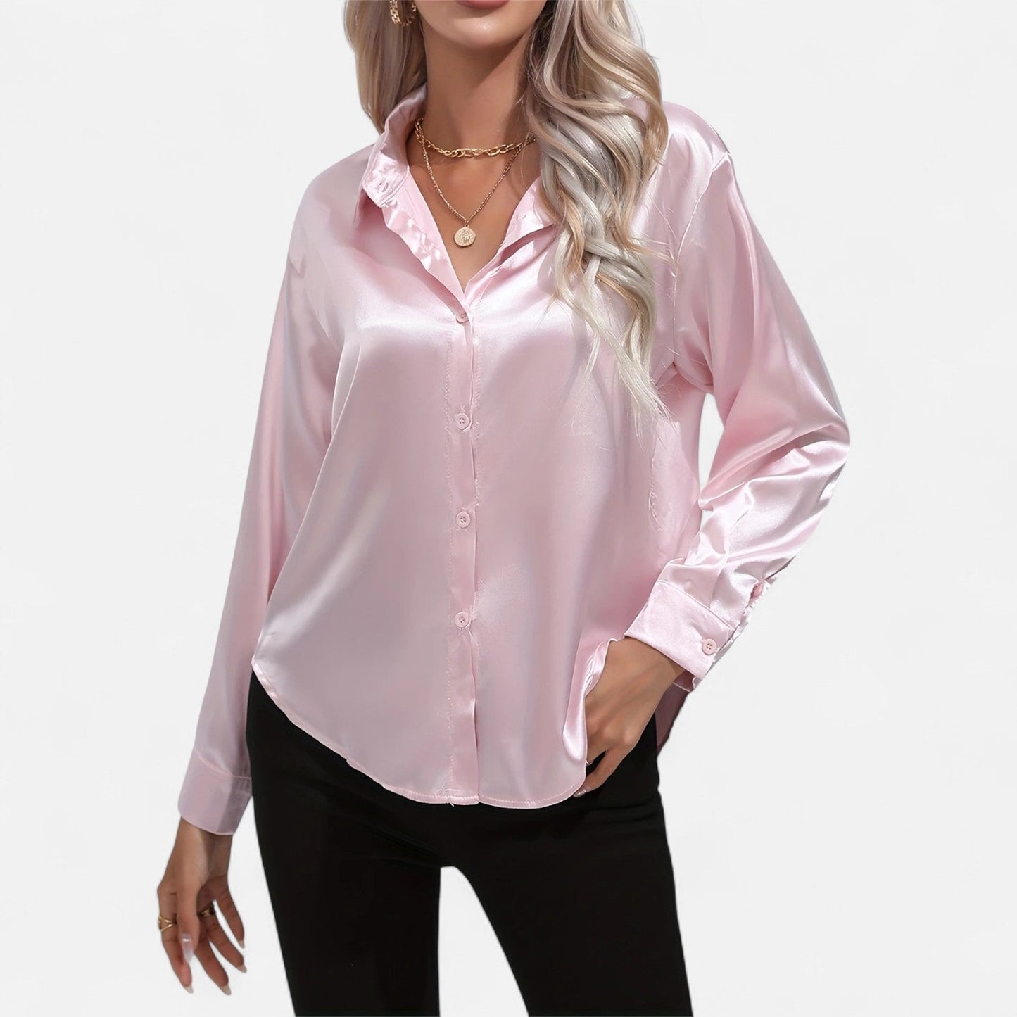 Dorevelle – Camisa satén para mujer con cuello clásico
