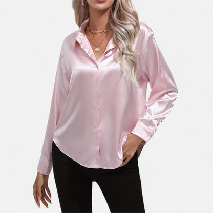Dorevelle – Camisa satén para mujer con cuello clásico