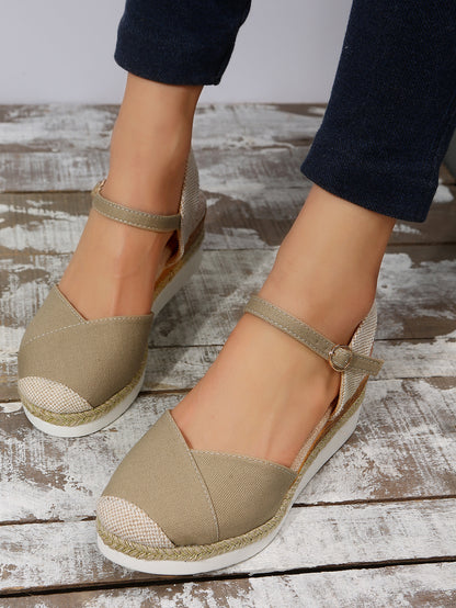 Karen - Sandalias de Cuña Casual de Moda con Punta Cerrada y Hebilla Exterior para Mujer