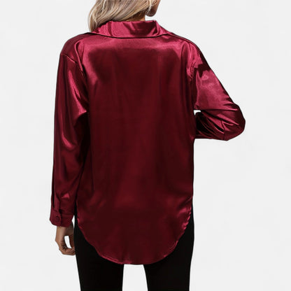 Dorevelle – Camisa satén para mujer con cuello clásico