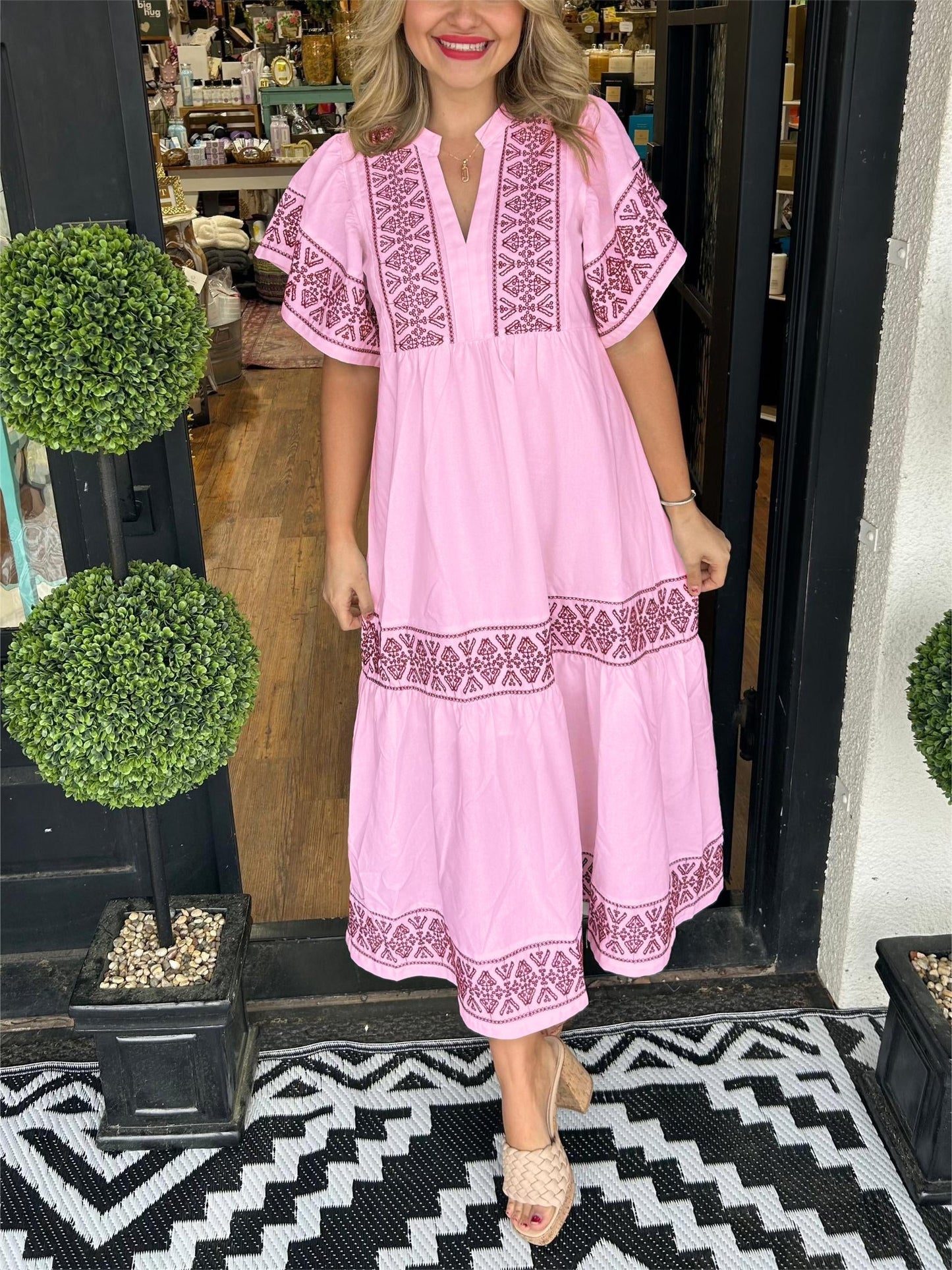 CELESTE – Vestido midi veraniego con escote en V y estilo bohemio para mujer