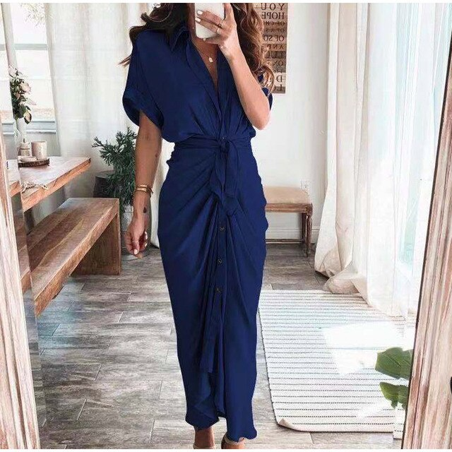 Marina – Vestido largo de satén con drapeado y lazo en la cintura para mujer