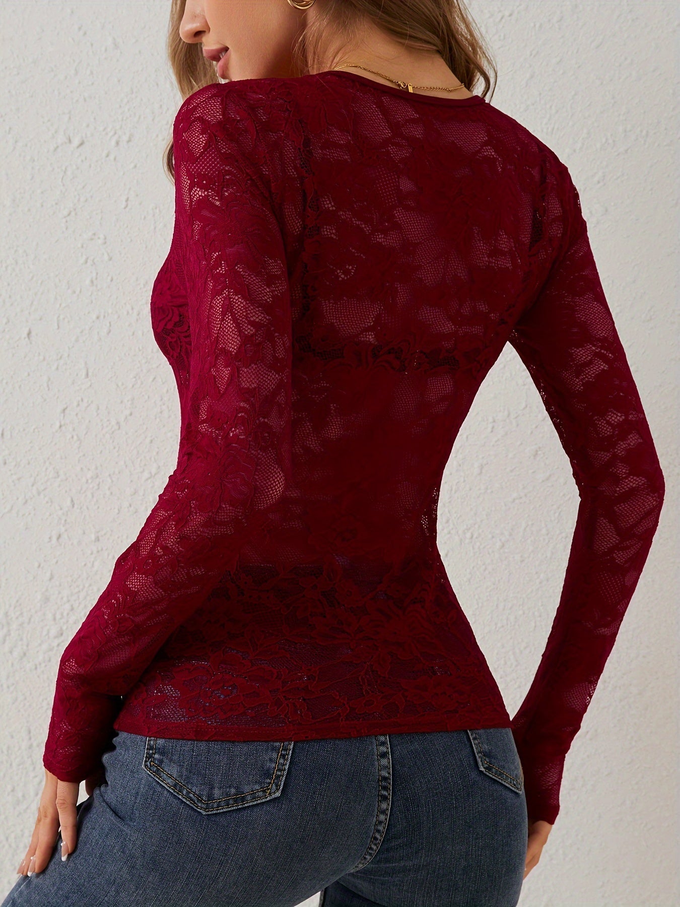 Body ajustado de encaje con mangas largas para mujer – DELIA
