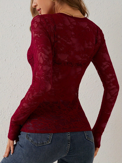 Body ajustado de encaje con mangas largas para mujer – DELIA