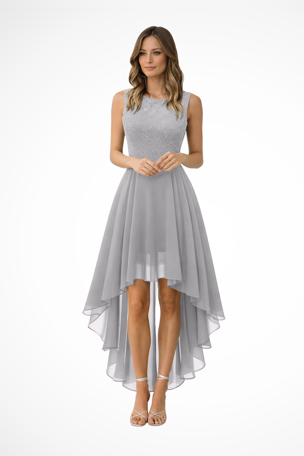 ALYSSIA – Vestido de invitada sin mangas con encaje elegante