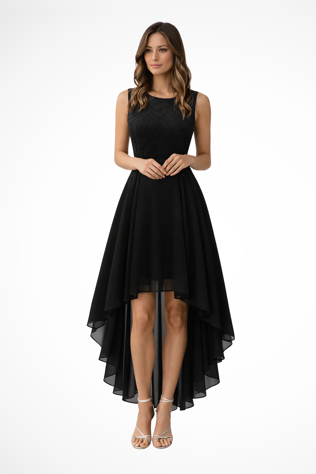 ALYSSIA – Vestido de invitada sin mangas con encaje elegante